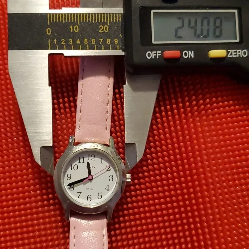 TIMEX T79081 Easy Read Women's or Kids Silver Face Watch Pink Vegan Leather Band